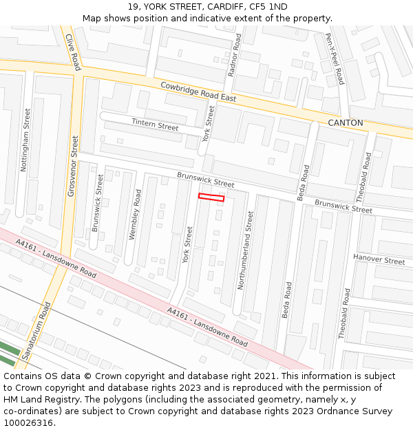 19, YORK STREET, CARDIFF, CF5 1ND: Location map and indicative extent of plot