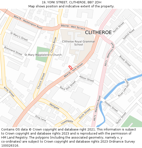 19, YORK STREET, CLITHEROE, BB7 2DH: Location map and indicative extent of plot