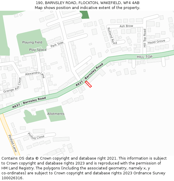 190, BARNSLEY ROAD, FLOCKTON, WAKEFIELD, WF4 4AB: Location map and indicative extent of plot