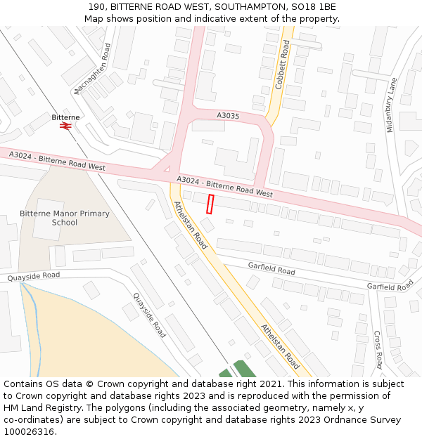 190, BITTERNE ROAD WEST, SOUTHAMPTON, SO18 1BE: Location map and indicative extent of plot