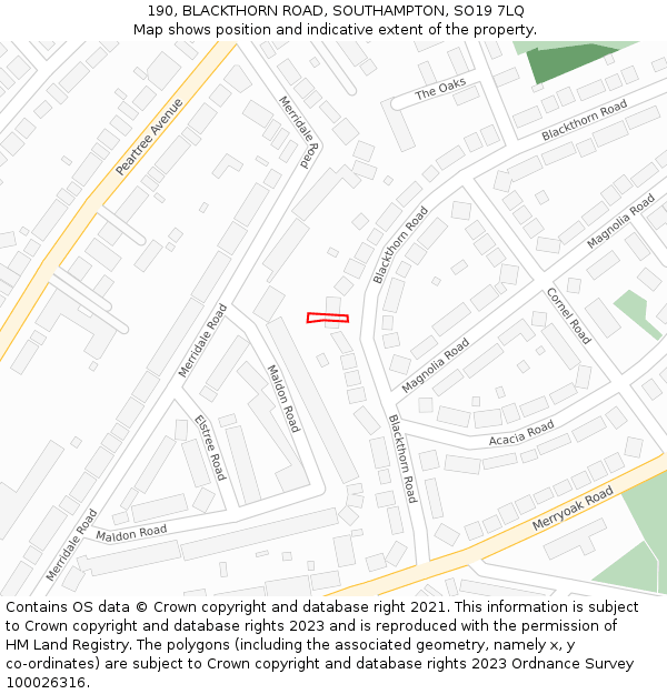 190, BLACKTHORN ROAD, SOUTHAMPTON, SO19 7LQ: Location map and indicative extent of plot