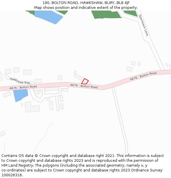 190, BOLTON ROAD, HAWKSHAW, BURY, BL8 4JF: Location map and indicative extent of plot