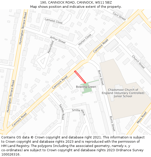 190, CANNOCK ROAD, CANNOCK, WS11 5BZ: Location map and indicative extent of plot