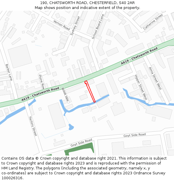 190, CHATSWORTH ROAD, CHESTERFIELD, S40 2AR: Location map and indicative extent of plot