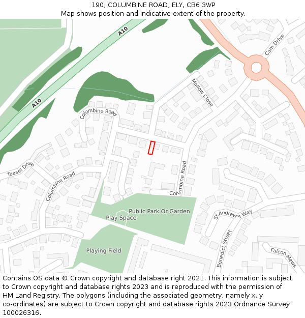 190, COLUMBINE ROAD, ELY, CB6 3WP: Location map and indicative extent of plot