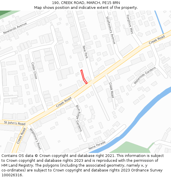 190, CREEK ROAD, MARCH, PE15 8RN: Location map and indicative extent of plot