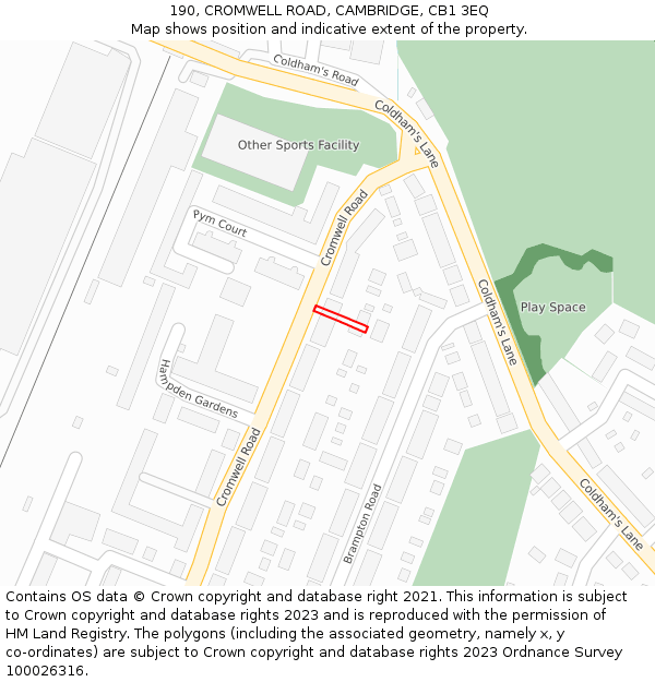 190, CROMWELL ROAD, CAMBRIDGE, CB1 3EQ: Location map and indicative extent of plot