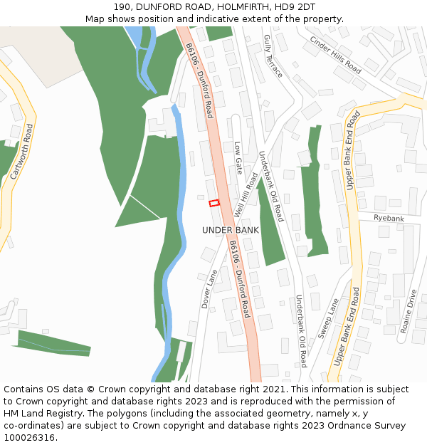 190, DUNFORD ROAD, HOLMFIRTH, HD9 2DT: Location map and indicative extent of plot