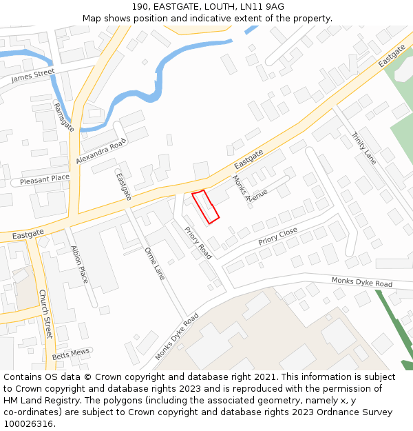 190, EASTGATE, LOUTH, LN11 9AG: Location map and indicative extent of plot