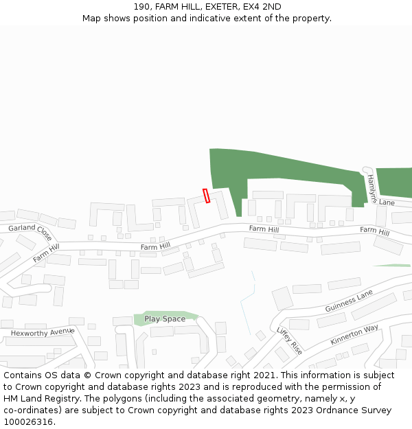190, FARM HILL, EXETER, EX4 2ND: Location map and indicative extent of plot