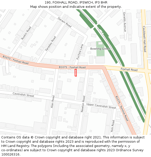 190, FOXHALL ROAD, IPSWICH, IP3 8HR: Location map and indicative extent of plot