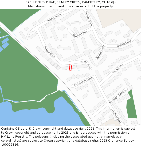 190, HENLEY DRIVE, FRIMLEY GREEN, CAMBERLEY, GU16 6JU: Location map and indicative extent of plot