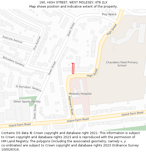 190, HIGH STREET, WEST MOLESEY, KT8 2LX: Location map and indicative extent of plot