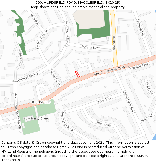 190, HURDSFIELD ROAD, MACCLESFIELD, SK10 2PX: Location map and indicative extent of plot