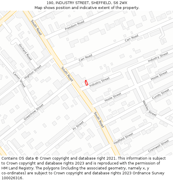 190, INDUSTRY STREET, SHEFFIELD, S6 2WX: Location map and indicative extent of plot