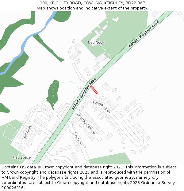190, KEIGHLEY ROAD, COWLING, KEIGHLEY, BD22 0AB: Location map and indicative extent of plot