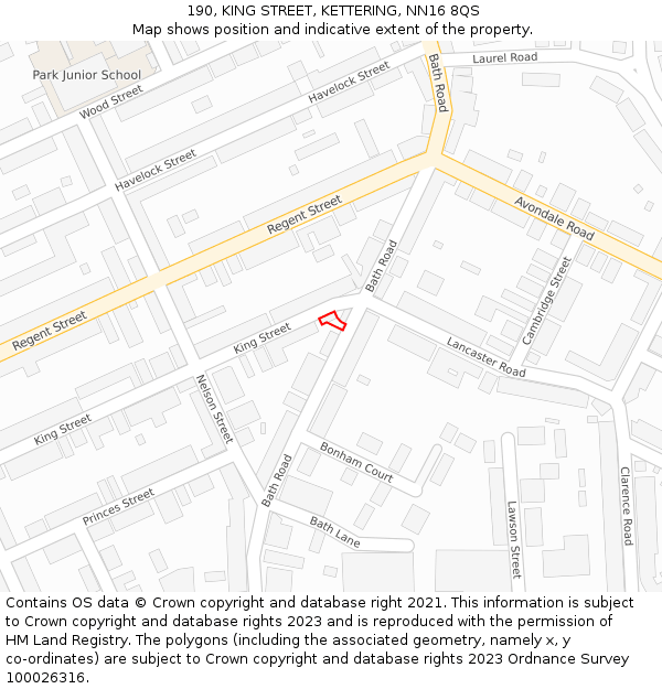 190, KING STREET, KETTERING, NN16 8QS: Location map and indicative extent of plot
