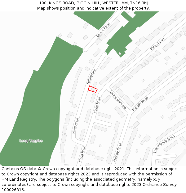 190, KINGS ROAD, BIGGIN HILL, WESTERHAM, TN16 3NJ: Location map and indicative extent of plot