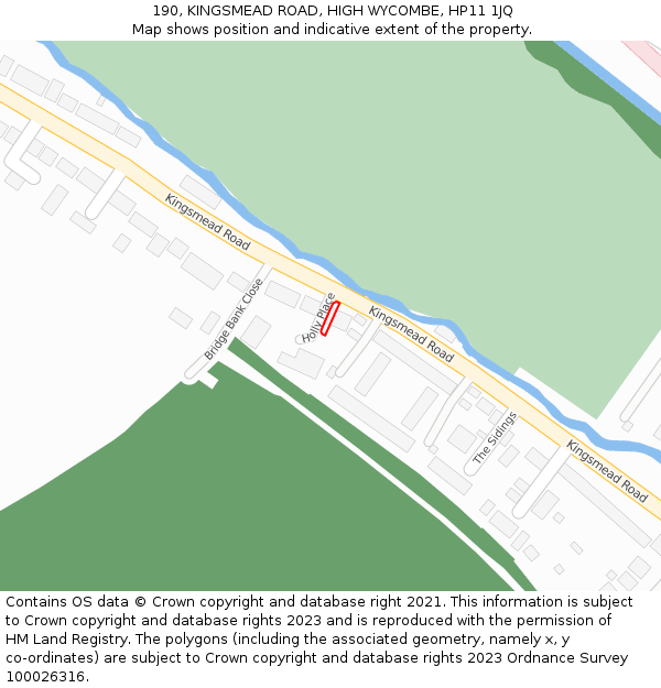 190, KINGSMEAD ROAD, HIGH WYCOMBE, HP11 1JQ: Location map and indicative extent of plot