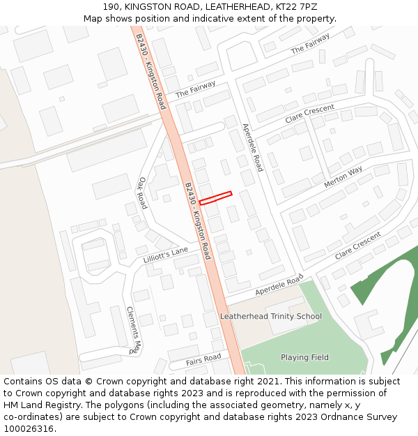 190, KINGSTON ROAD, LEATHERHEAD, KT22 7PZ: Location map and indicative extent of plot