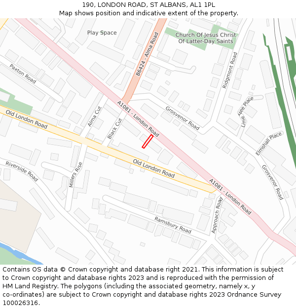 190, LONDON ROAD, ST ALBANS, AL1 1PL: Location map and indicative extent of plot