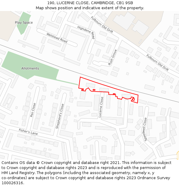 190, LUCERNE CLOSE, CAMBRIDGE, CB1 9SB: Location map and indicative extent of plot
