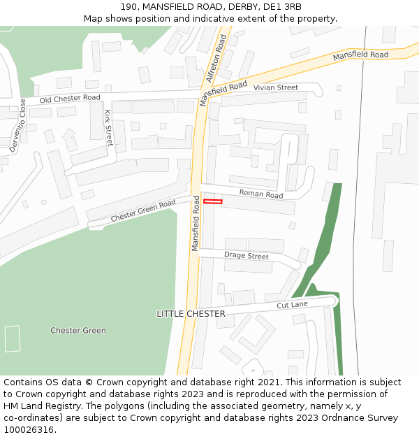 190, MANSFIELD ROAD, DERBY, DE1 3RB: Location map and indicative extent of plot