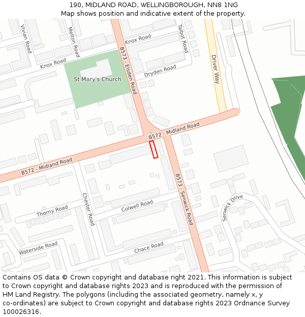 190, MIDLAND ROAD, WELLINGBOROUGH, NN8 1NG: Location map and indicative extent of plot