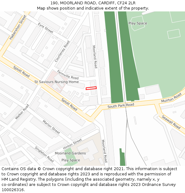 190, MOORLAND ROAD, CARDIFF, CF24 2LR: Location map and indicative extent of plot