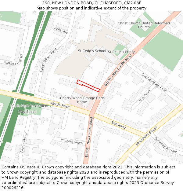 190, NEW LONDON ROAD, CHELMSFORD, CM2 0AR: Location map and indicative extent of plot