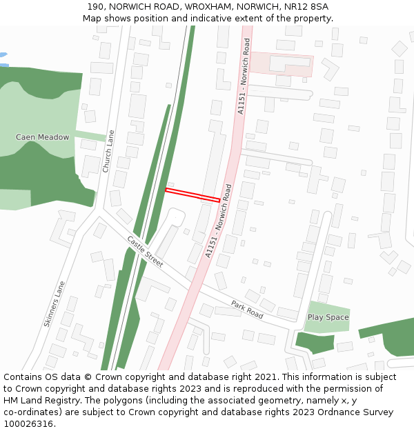 190, NORWICH ROAD, WROXHAM, NORWICH, NR12 8SA: Location map and indicative extent of plot
