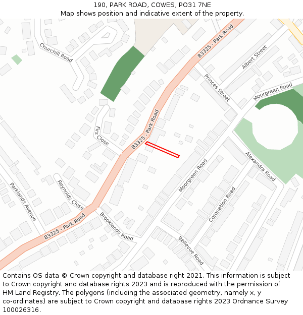 190, PARK ROAD, COWES, PO31 7NE: Location map and indicative extent of plot