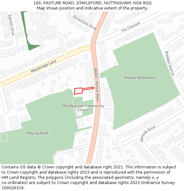 190, PASTURE ROAD, STAPLEFORD, NOTTINGHAM, NG9 8GQ: Location map and indicative extent of plot