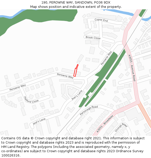 190, PEROWNE WAY, SANDOWN, PO36 9DX: Location map and indicative extent of plot