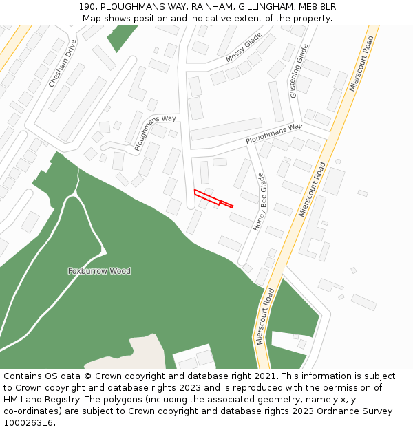 190, PLOUGHMANS WAY, RAINHAM, GILLINGHAM, ME8 8LR: Location map and indicative extent of plot