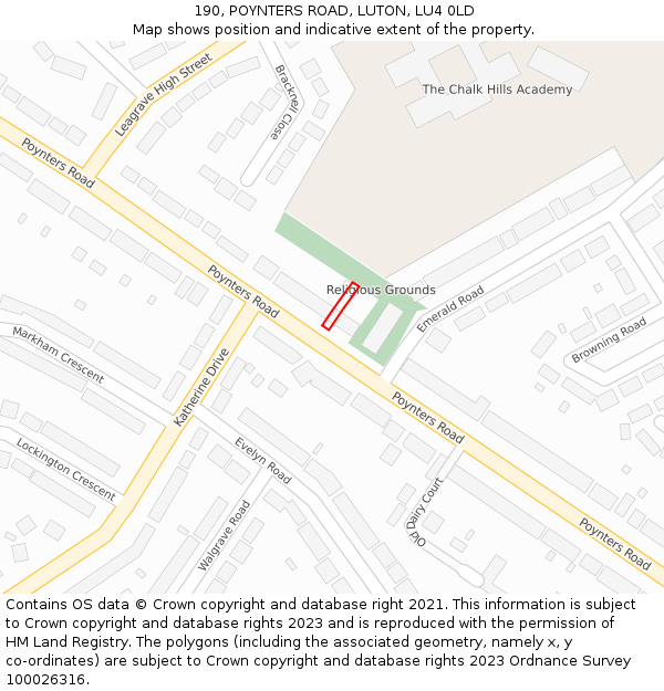 190, POYNTERS ROAD, LUTON, LU4 0LD: Location map and indicative extent of plot