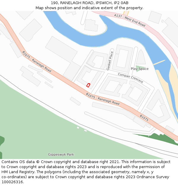 190, RANELAGH ROAD, IPSWICH, IP2 0AB: Location map and indicative extent of plot