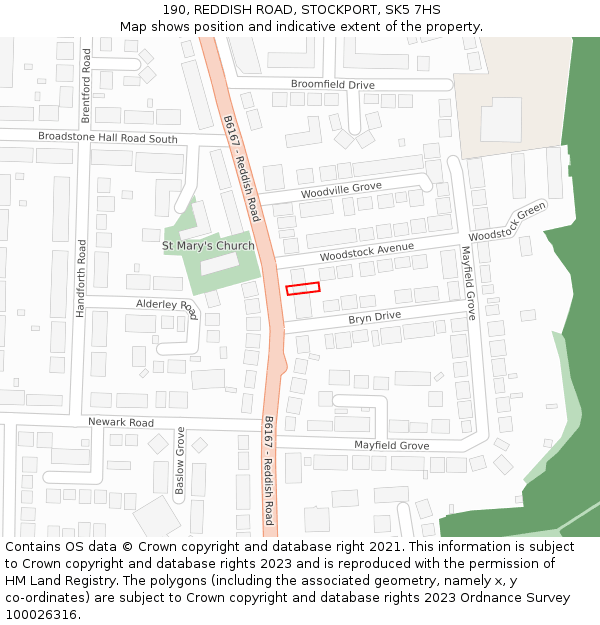 190, REDDISH ROAD, STOCKPORT, SK5 7HS: Location map and indicative extent of plot