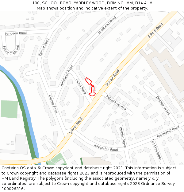 190, SCHOOL ROAD, YARDLEY WOOD, BIRMINGHAM, B14 4HA: Location map and indicative extent of plot