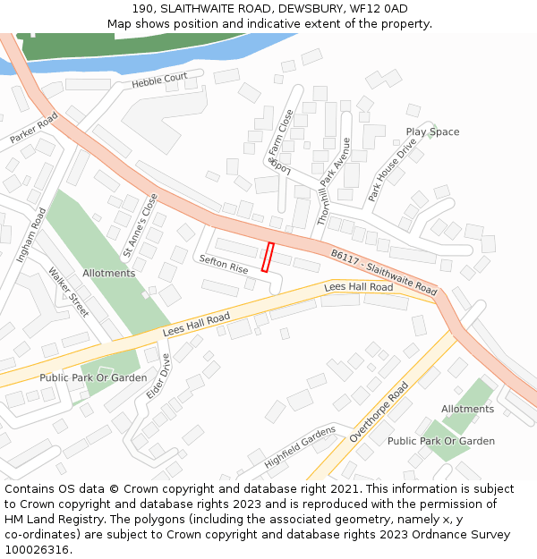 190, SLAITHWAITE ROAD, DEWSBURY, WF12 0AD: Location map and indicative extent of plot