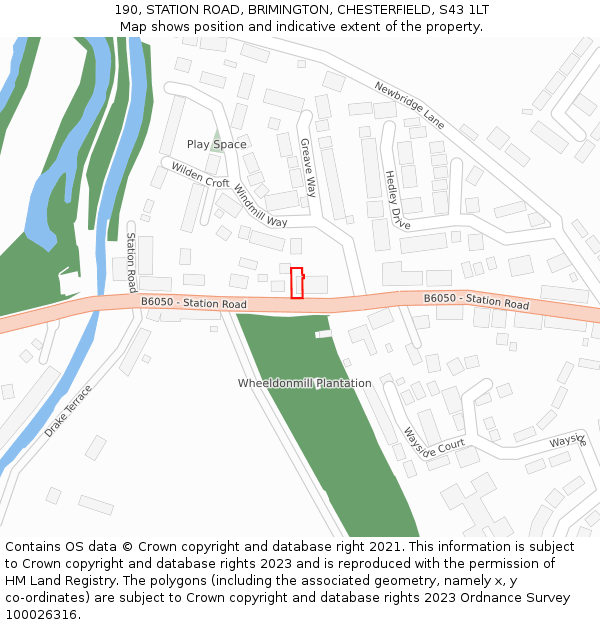190, STATION ROAD, BRIMINGTON, CHESTERFIELD, S43 1LT: Location map and indicative extent of plot