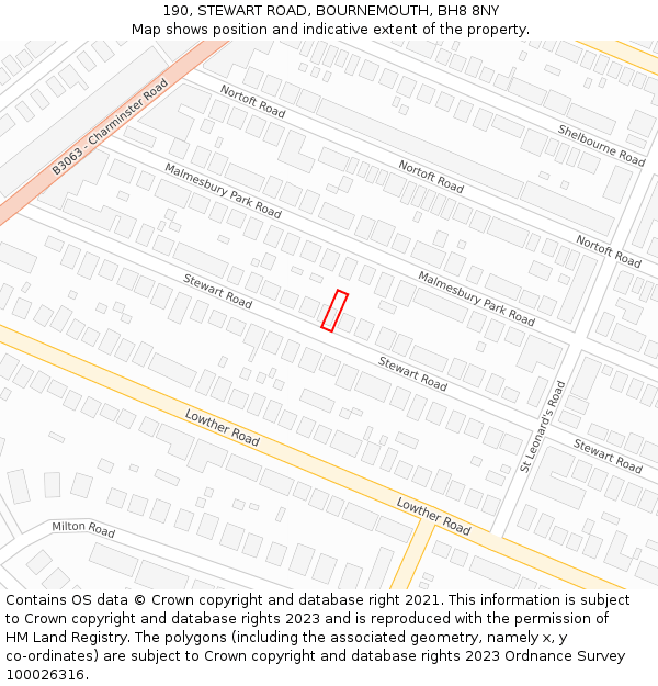 190, STEWART ROAD, BOURNEMOUTH, BH8 8NY: Location map and indicative extent of plot
