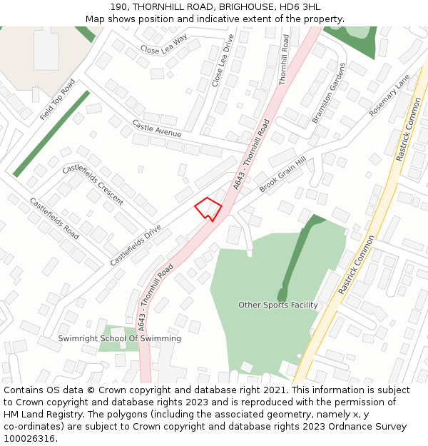 190, THORNHILL ROAD, BRIGHOUSE, HD6 3HL: Location map and indicative extent of plot