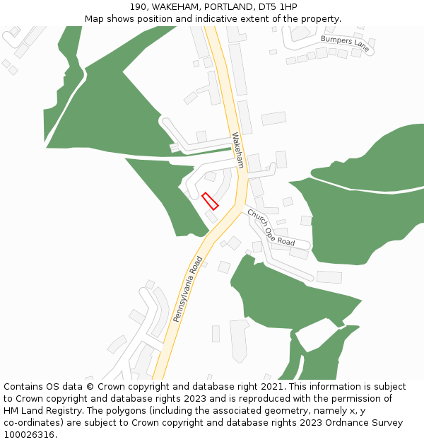190, WAKEHAM, PORTLAND, DT5 1HP: Location map and indicative extent of plot