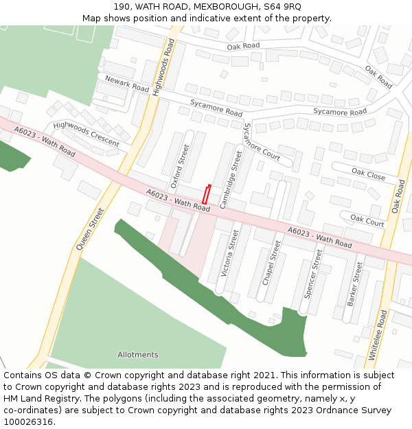 190, WATH ROAD, MEXBOROUGH, S64 9RQ: Location map and indicative extent of plot