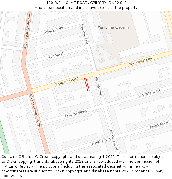 190, WELHOLME ROAD, GRIMSBY, DN32 9LP: Location map and indicative extent of plot