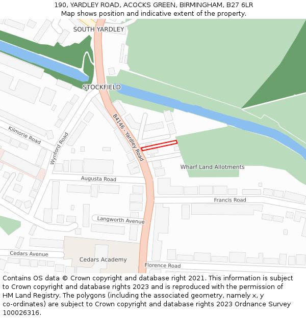 190, YARDLEY ROAD, ACOCKS GREEN, BIRMINGHAM, B27 6LR: Location map and indicative extent of plot