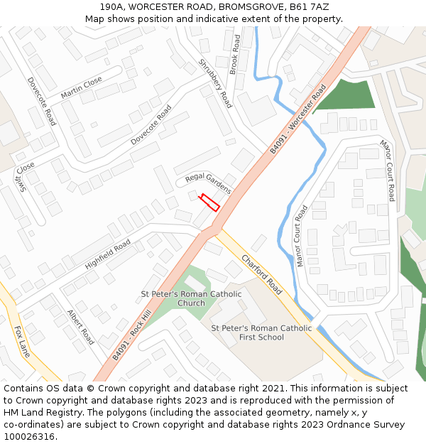 190A, WORCESTER ROAD, BROMSGROVE, B61 7AZ: Location map and indicative extent of plot