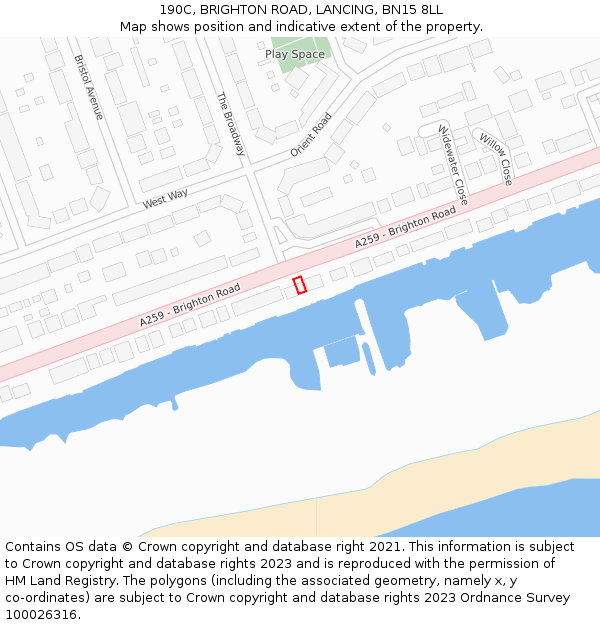 190C, BRIGHTON ROAD, LANCING, BN15 8LL: Location map and indicative extent of plot