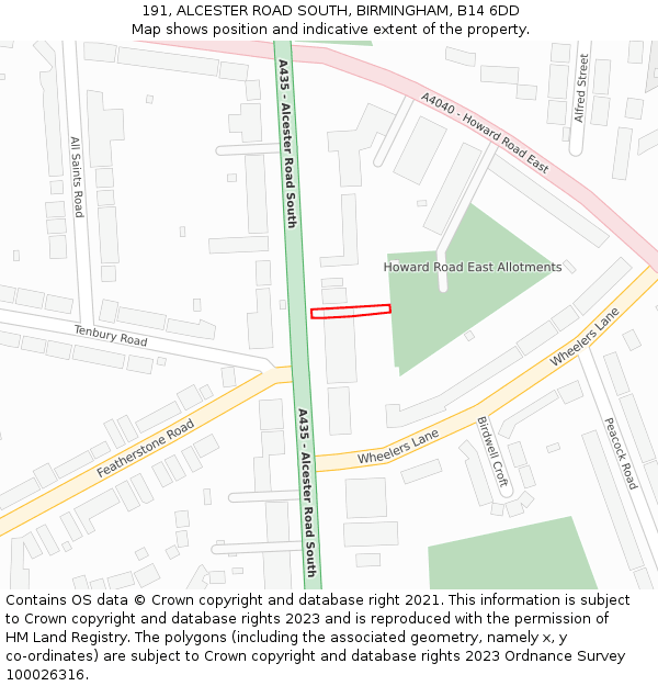 191, ALCESTER ROAD SOUTH, BIRMINGHAM, B14 6DD: Location map and indicative extent of plot